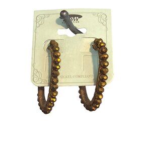 Copper Tone Beaded Hoop Earrings Icon Collection 2" Pierced New on Card